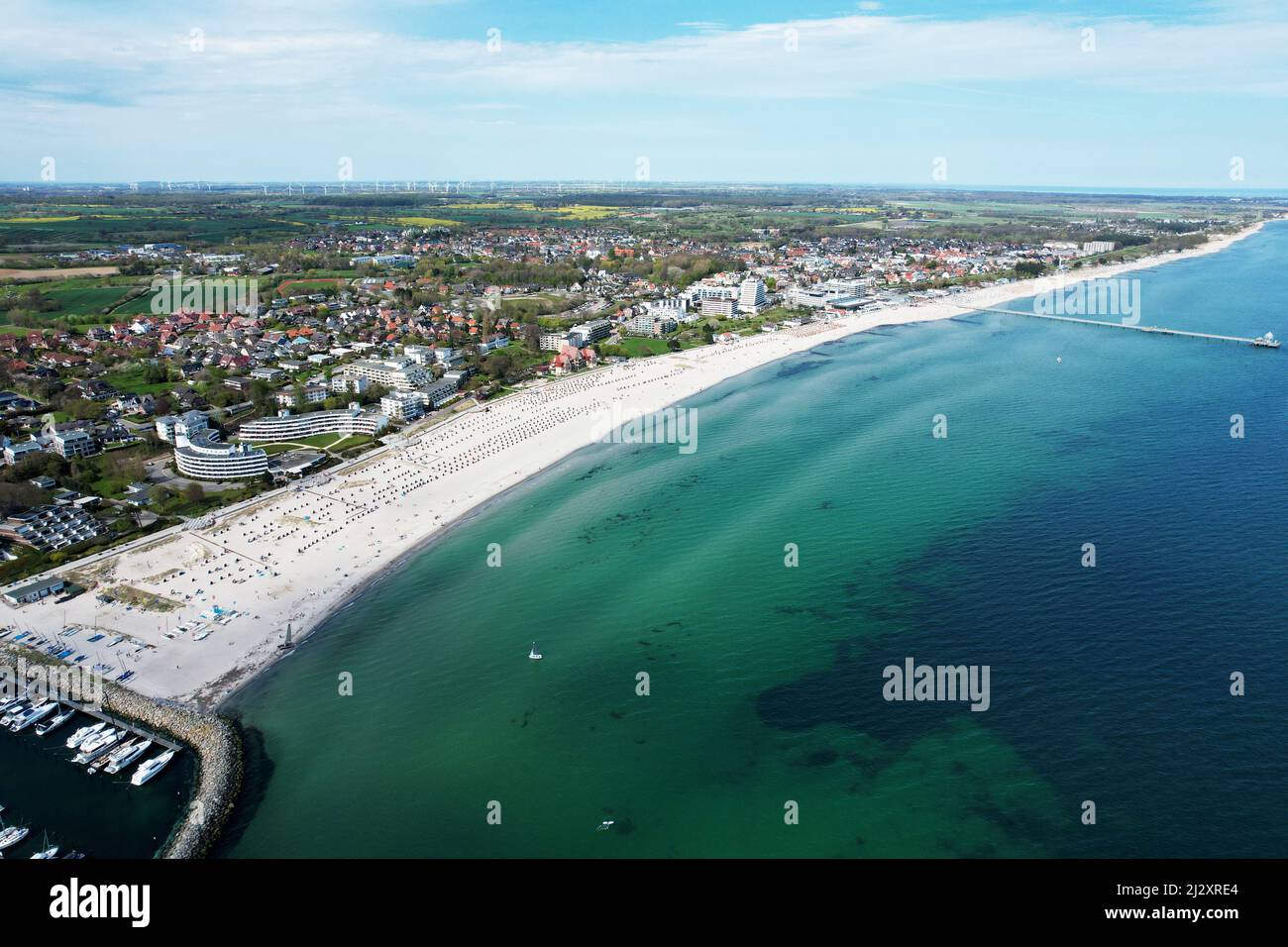 Vista aerea del Mar Baltico da Gromitz a Ostholstein, Schleswig-Holstein, Germania Foto Stock