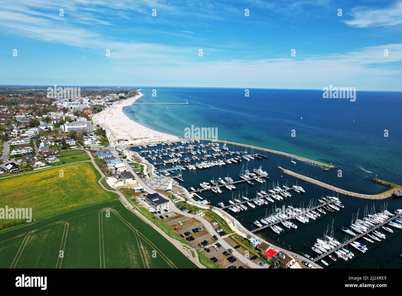 Vista aerea del Mar Baltico da Gromitz a Ostholstein, Schleswig-Holstein, Germania Foto Stock