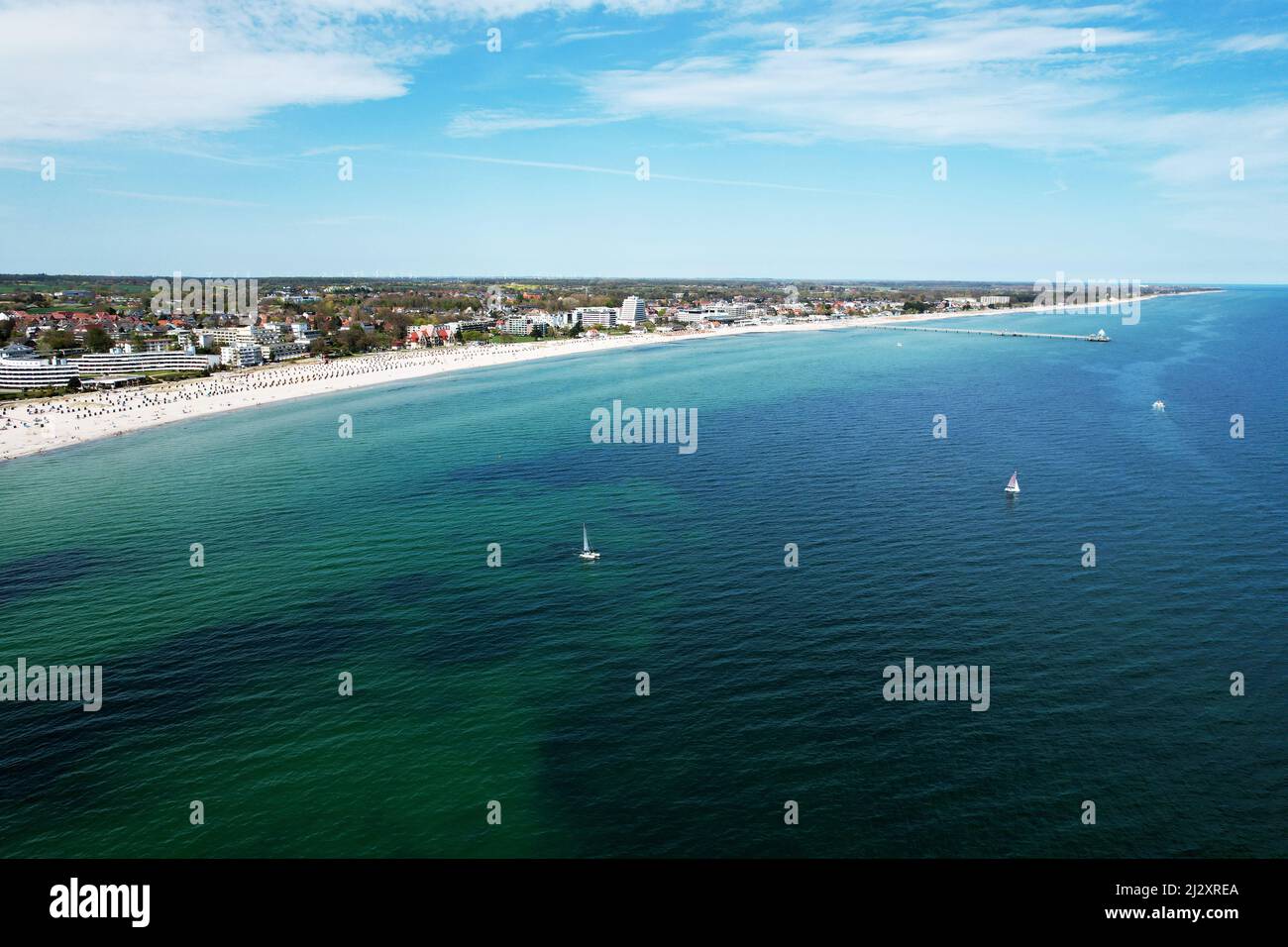 Vista aerea del Mar Baltico da Gromitz a Ostholstein, Schleswig-Holstein, Germania Foto Stock