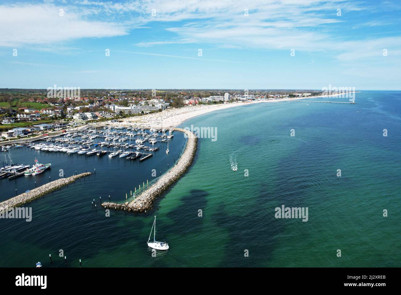 Vista aerea del Mar Baltico da Gromitz a Ostholstein, Schleswig-Holstein, Germania Foto Stock