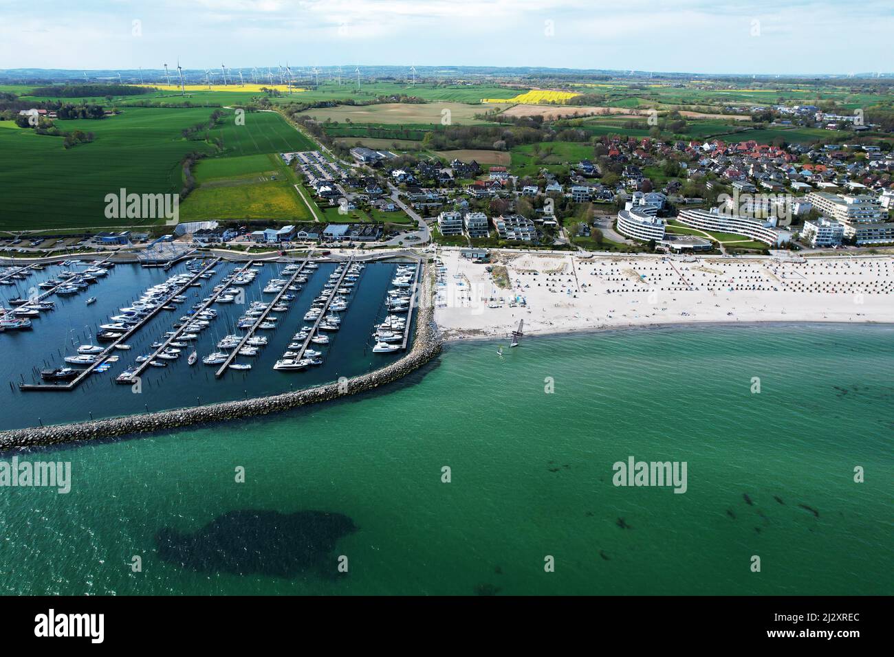 Vista aerea del Mar Baltico da Gromitz a Ostholstein, Schleswig-Holstein, Germania Foto Stock