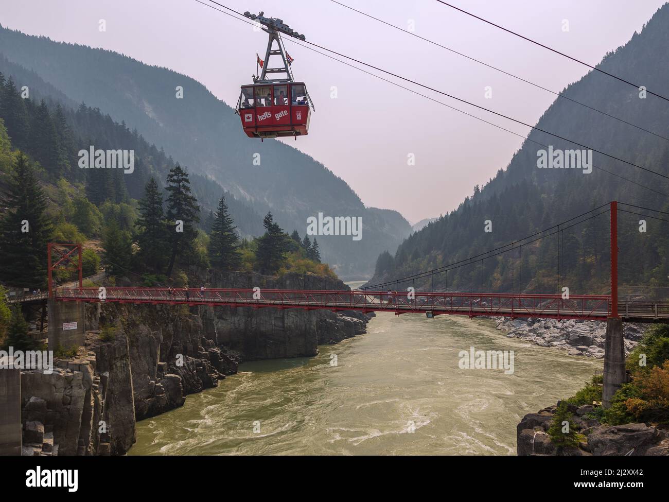 Fraser Canyon, Hell's Gate Airtram, Suspension Bridge Foto Stock