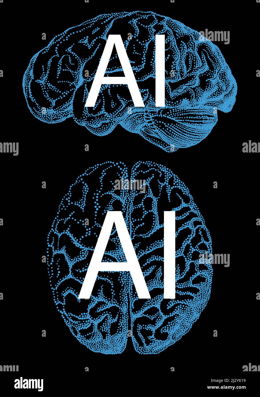Concetto di intelligenza artificiale, cervello umano, illustrazione vettoriale su sfondo nero Illustrazione Vettoriale
