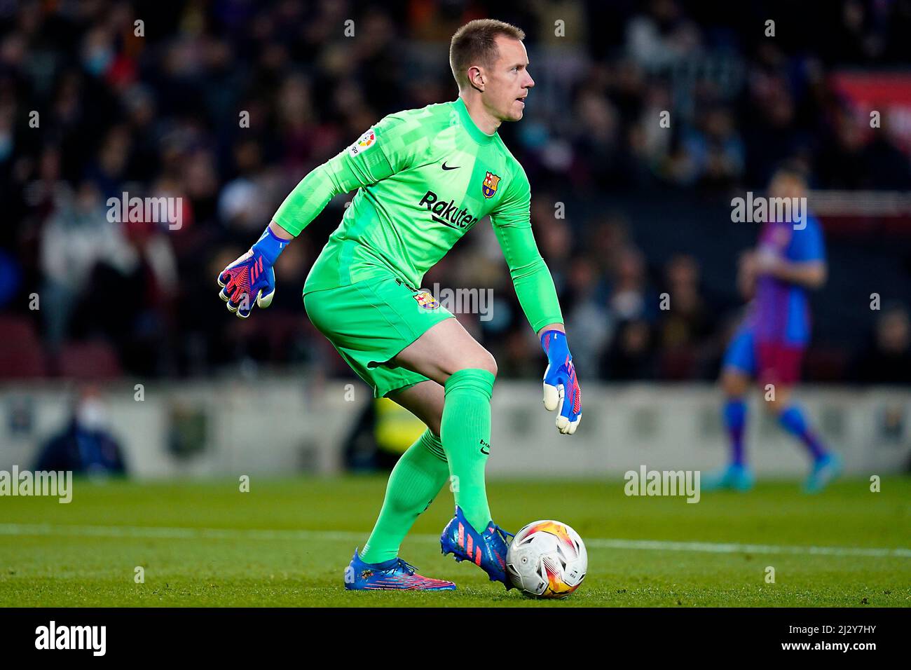 Marc-Andre Ter Stegen del FC Barcelona durante la partita la Liga tra il FC Barcelona e il Sevilla FC disputata allo stadio Camp Nou il 3 aprile 2022 a Barcellona, Spagna. (Foto di Sergio Ruiz / PRESSINPHOTO) Foto Stock