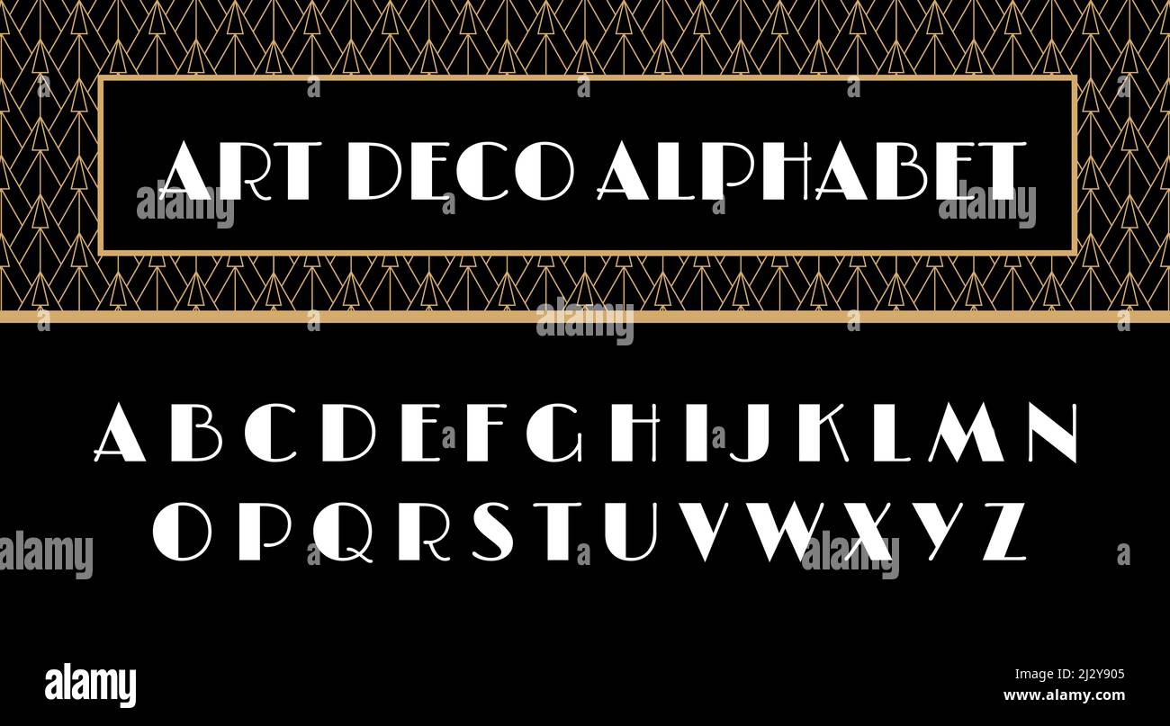 Alfabeto Art Deco. Lettere ABC in grande stile Gatsby. Scritta punk diesel. 20s, 30s, 40s, 50s estetica. Carattere vintage per volantini, inviti Illustrazione Vettoriale