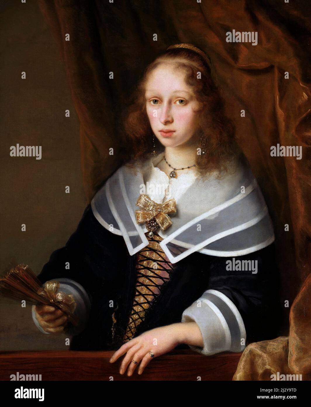 Lady con un ventilatore di Ferdinand Bol (1616-1680), olio su tela, 1643 Foto Stock