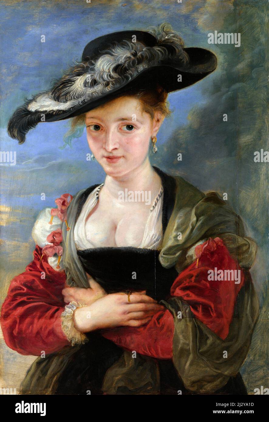 Ritratto di Susanna Lunden (?), 'le Chapeau de Paille' di Peter Paul Rubens (1577-1640), olio su quercia, c.. 1622-25 Foto Stock