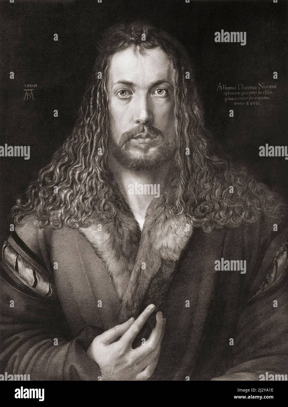 Albrecht Durer, 1471 - 1528. Dopo un autoritratto di Durer all'età di 28 anni. Inciso da Johann Woelfle. Foto Stock