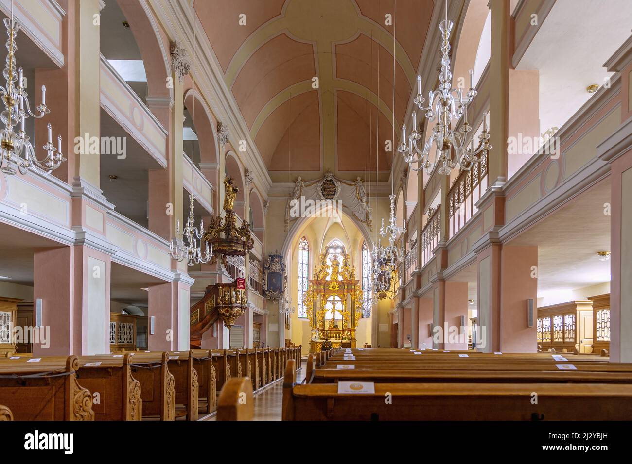 Bad Windsheim; chiesa evangelica della città di San Kilian, interno Foto Stock