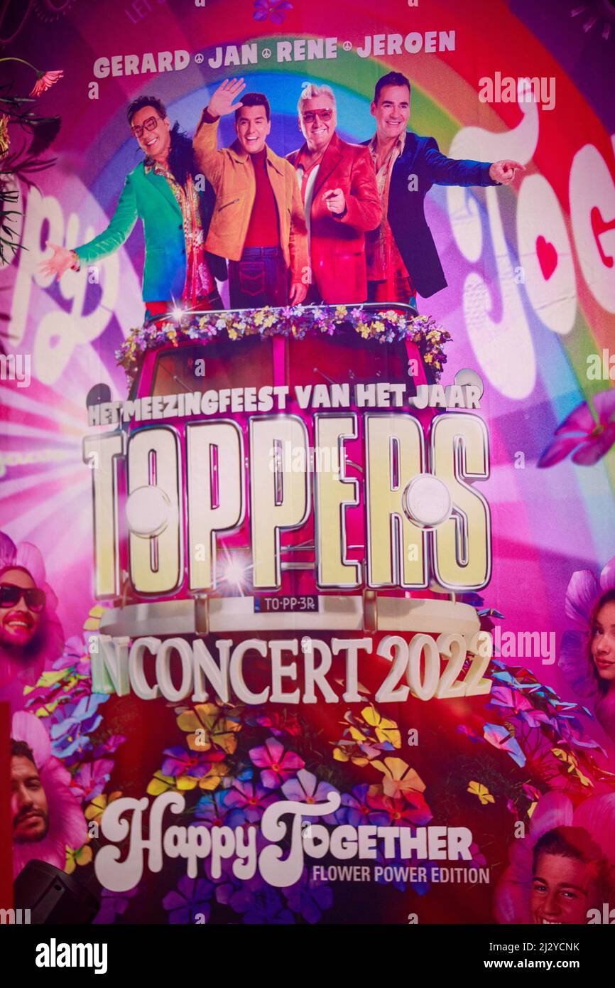 2022-04-04 17:17:28 AMSTERDAM - i toppers, Rene Froger, Gerard Joling, Jeroen van der Boom e Jan Smit, stanno dando il via libera alla vendita dei biglietti per la festa di canto-lungo nella Johan Cruijff Arena. ANP LEVIN DEN BOER olanda out - belgio out Foto Stock