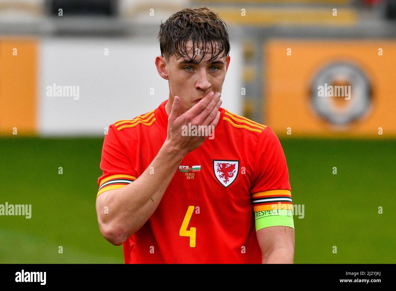 Newport, Galles. 29 marzo 2022. Capitano Terry Taylor del Galles U21 durante la partita UEFA European Under-21 Championship Qualifier Group e tra il Galles U21 e la Bulgaria U21 alla Rodney Parade di Newport, Galles, Regno Unito il 29 marzo 2022. Credit: Duncan Thomas/Majestic Media. Foto Stock