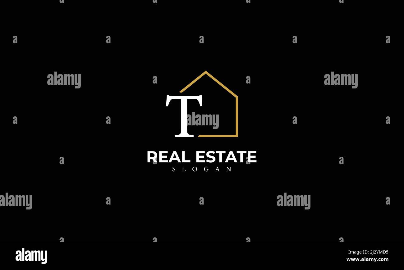 Alphabet T Real Estate Monogram Vector Logo Design, Letter T House icona modello Illustrazione Vettoriale