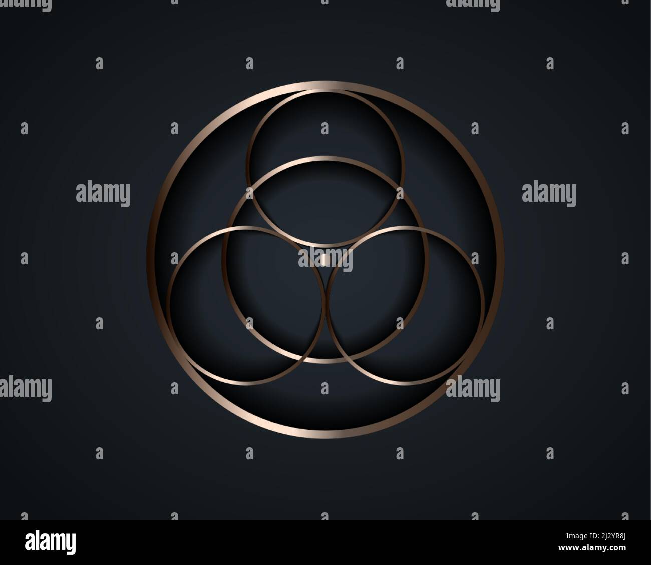Geometria sacra, mandala logo argento, cerchi e centro sacro, segno esoterico alchimico, talismano celestiale magica mistica. Oggetto di occultismo spirituale Illustrazione Vettoriale