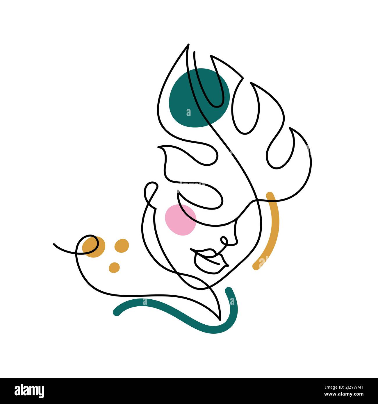 Volto di una donna astratta con un fiore. Illustrazione Vettoriale