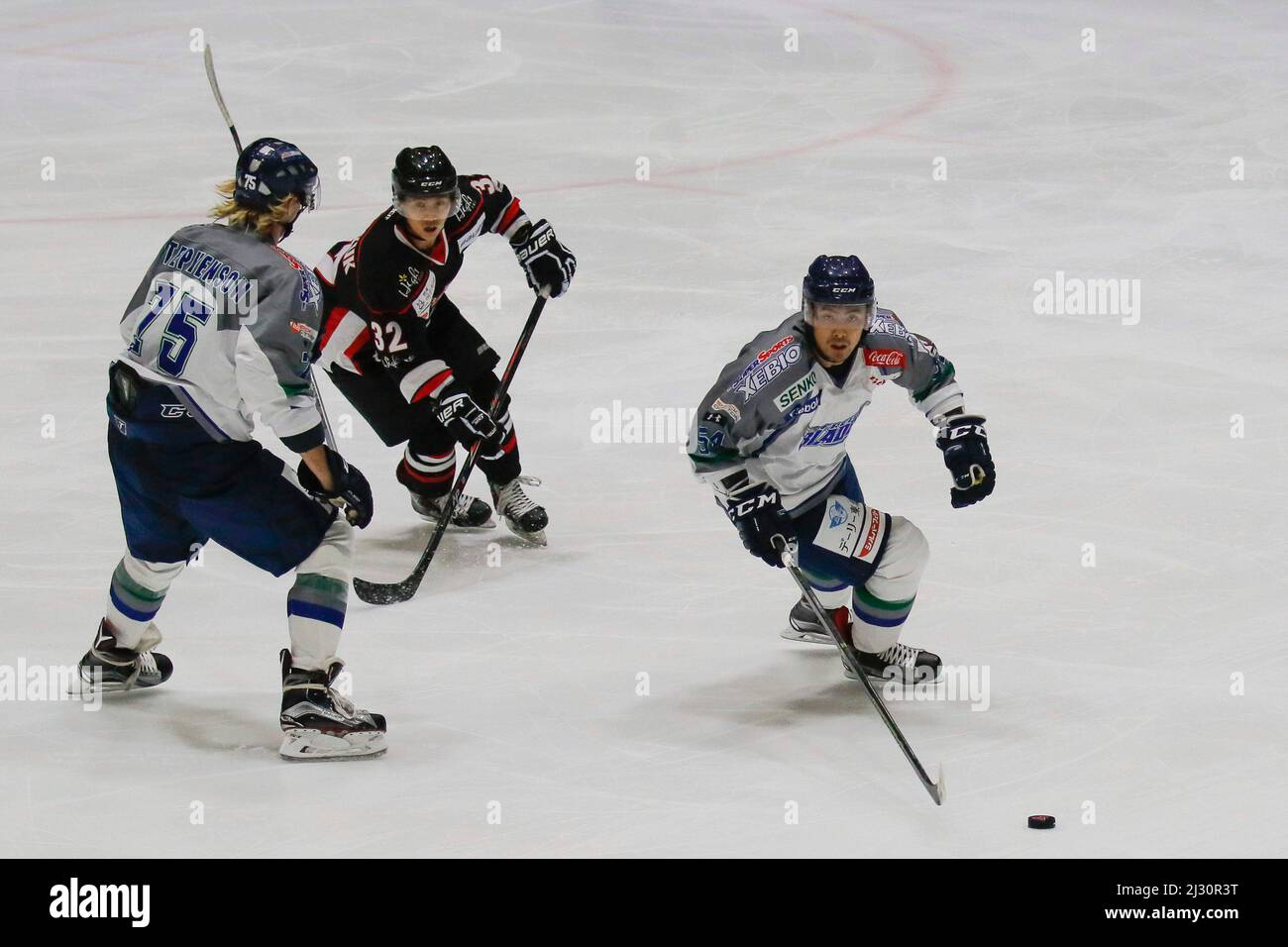 26 settembre 2015 - Corea del Sud, Goyang : le pale di ghiaccio di Tohoku del Giappone e gli alti 1 della Corea del Sud giocano durante l'Asia Ice Hockey League 2015 al Goyang Ice link di Gyeong Gi, Corea del Sud. Oggi la partita ha vinto le pale di ghiaccio Tohoku, punteggio 6-2. Foto Stock