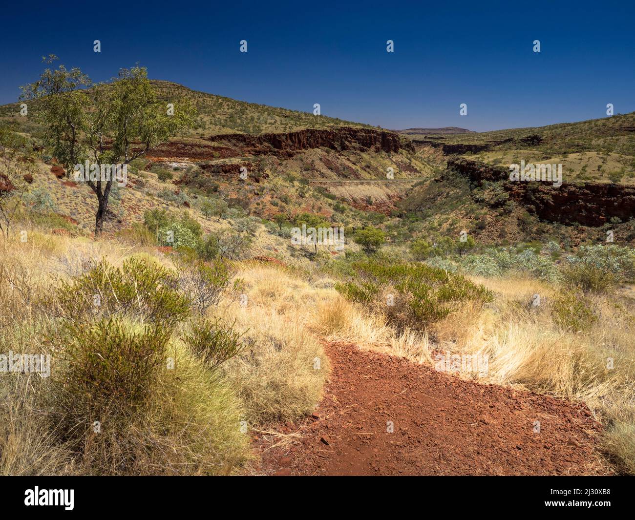 La Gola Est di Munjina porta la Great Northern Highway attraverso la catena montuosa di Hamersley, Juna Downs, Pilbara, Australia Occidentale Foto Stock