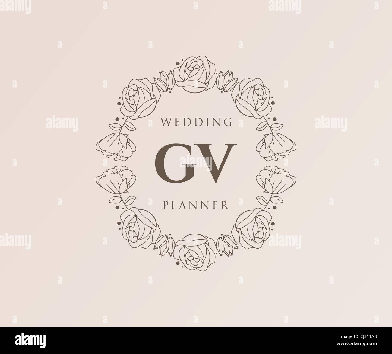 GV iniziali lettera Wedding monogramma collezione loghi, disegnati a mano moderni minimalistici e modelli floreali per carte di invito, Salva la data, elegante Illustrazione Vettoriale