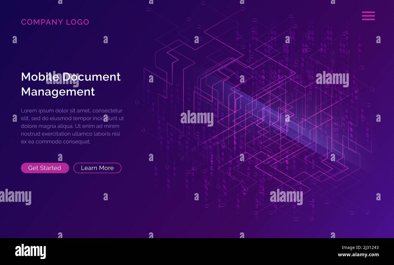 Cascata o cascata di big data, visualizzazione dell'analisi del flusso di dati in codice binario digitale, illustrazione vettoriale isometrica. Banner orizzontale ultravioletto con Illustrazione Vettoriale