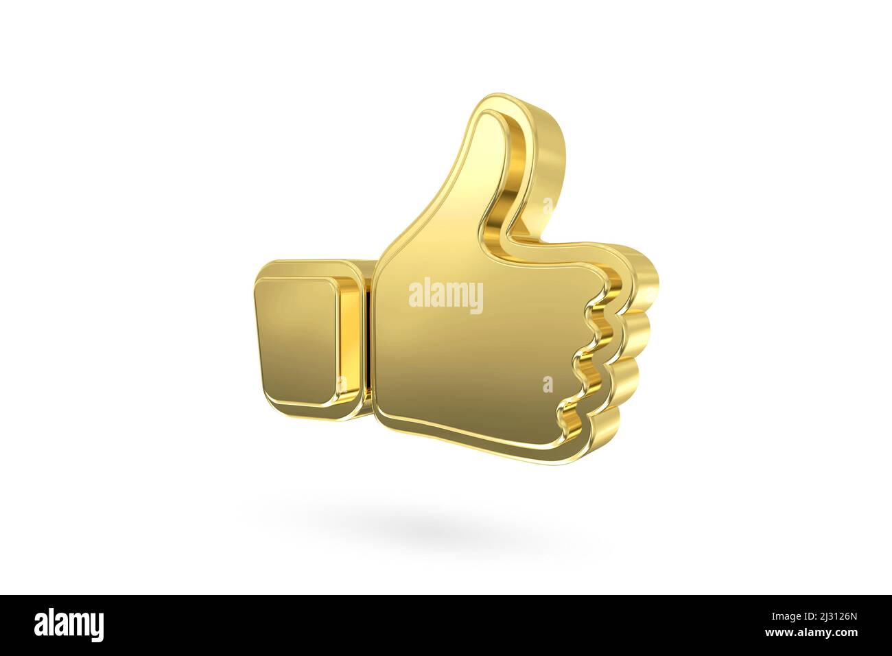 Icona astratta con pollice in oro isolato dallo sfondo bianco. 3d rendering Foto Stock