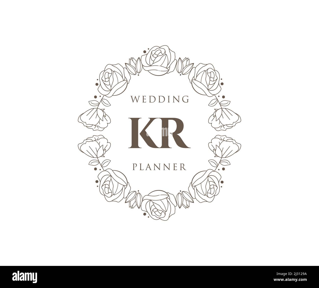 KR iniziali lettera Wedding monogramma collezione loghi, disegnati a mano moderni minimalistici e modelli floreali per carte di invito, Salva la data, elegante Illustrazione Vettoriale
