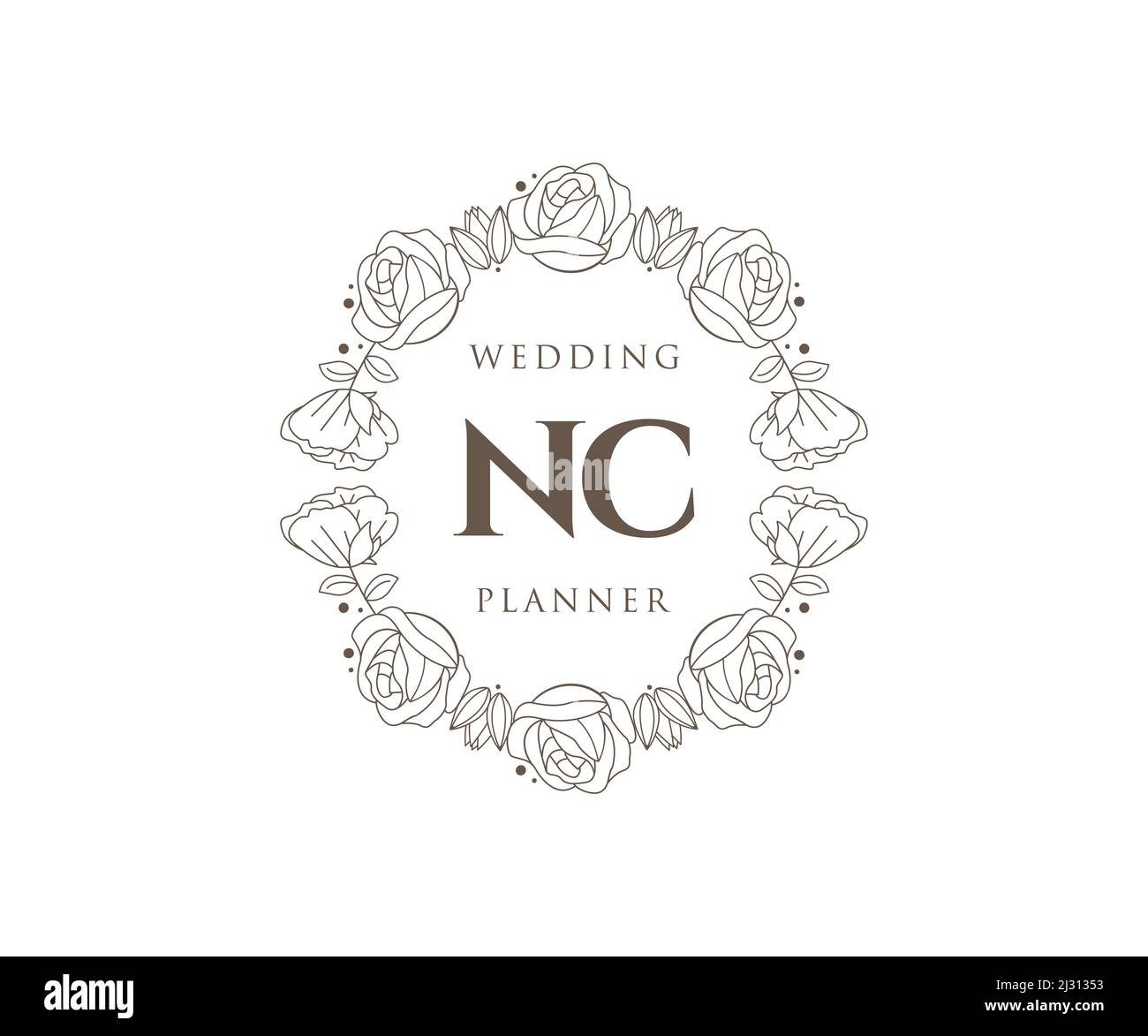 NC iniziali lettera Wedding monogramma collezione loghi, disegnati a mano moderni minimalistici e modelli floreali per carte di invito, Salva la data, elegante Illustrazione Vettoriale