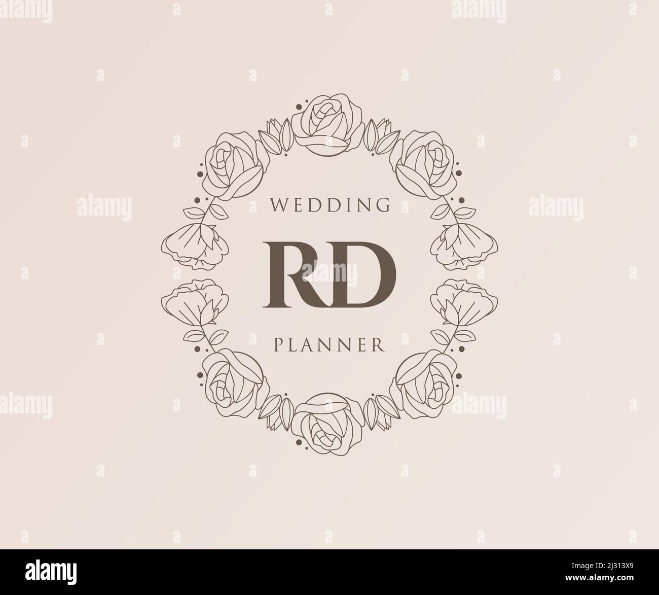 RD initals letter Wedding monogramma collezione loghi, modelle minimaliste moderne e floreali disegnate a mano per carte di invito, Salva la data, elegante Illustrazione Vettoriale