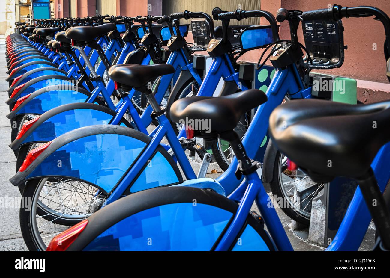 Biciclette a noleggio a New York City Foto Stock