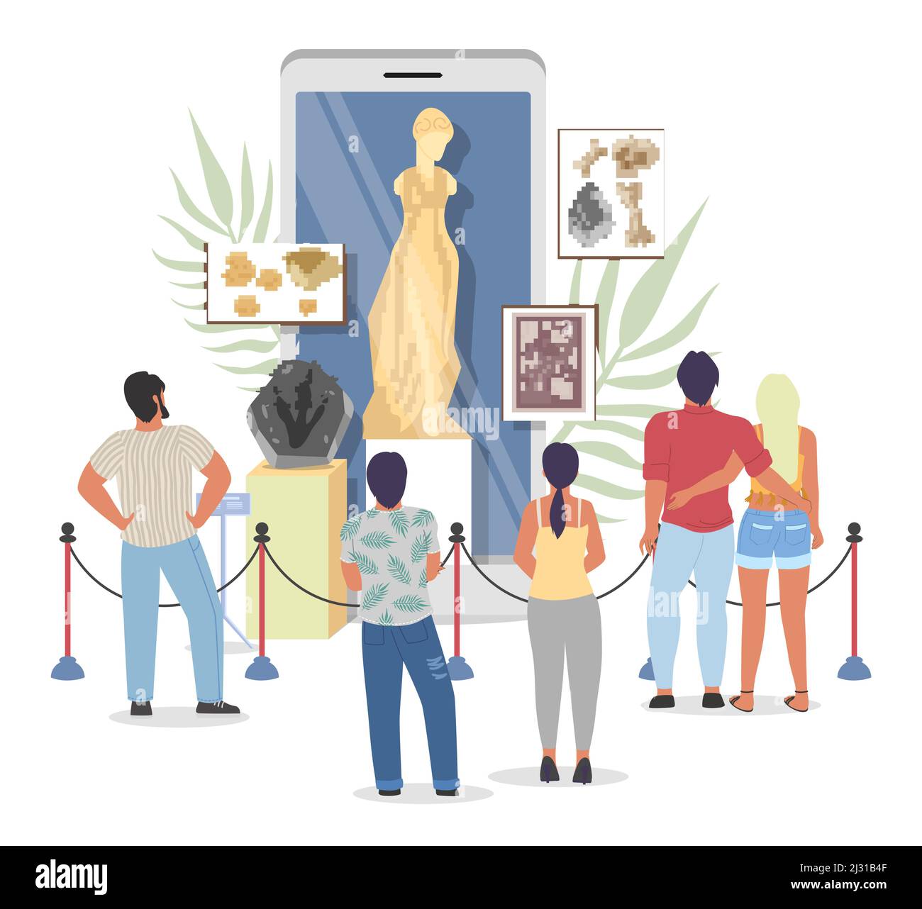 Museo online tour vettoriale concetto di galleria virtuale Illustrazione Vettoriale