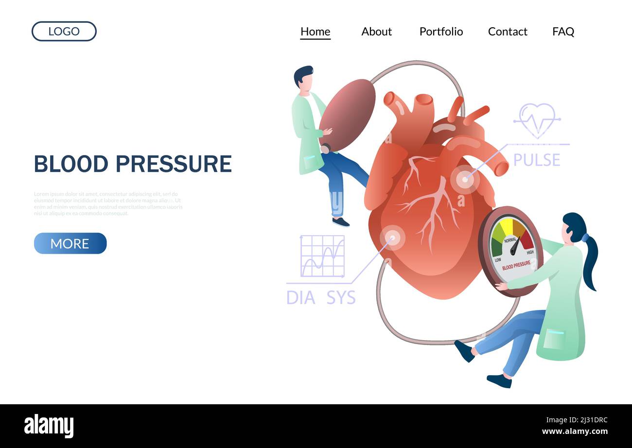 Modello di disegno della pagina di destinazione del sito Web del vettore della pressione sanguigna Illustrazione Vettoriale