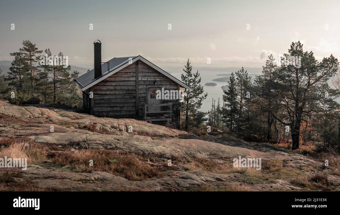 Rifugio sulla montagna Skuleberget a Höga Kusten, nella parte orientale della Svezia Foto Stock