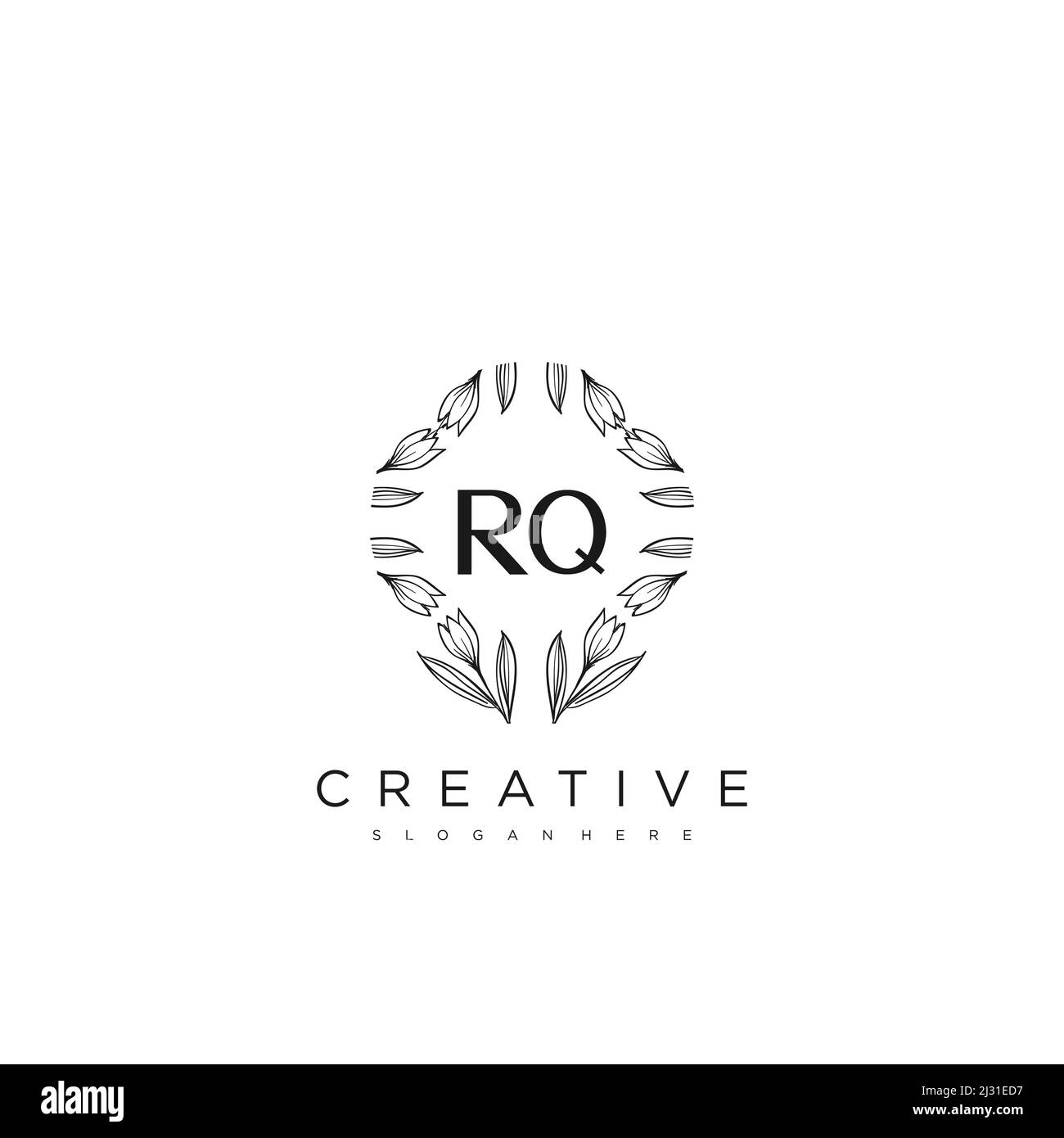 RQ Initial Letter Flower Logo Template vettore premium Illustrazione Vettoriale