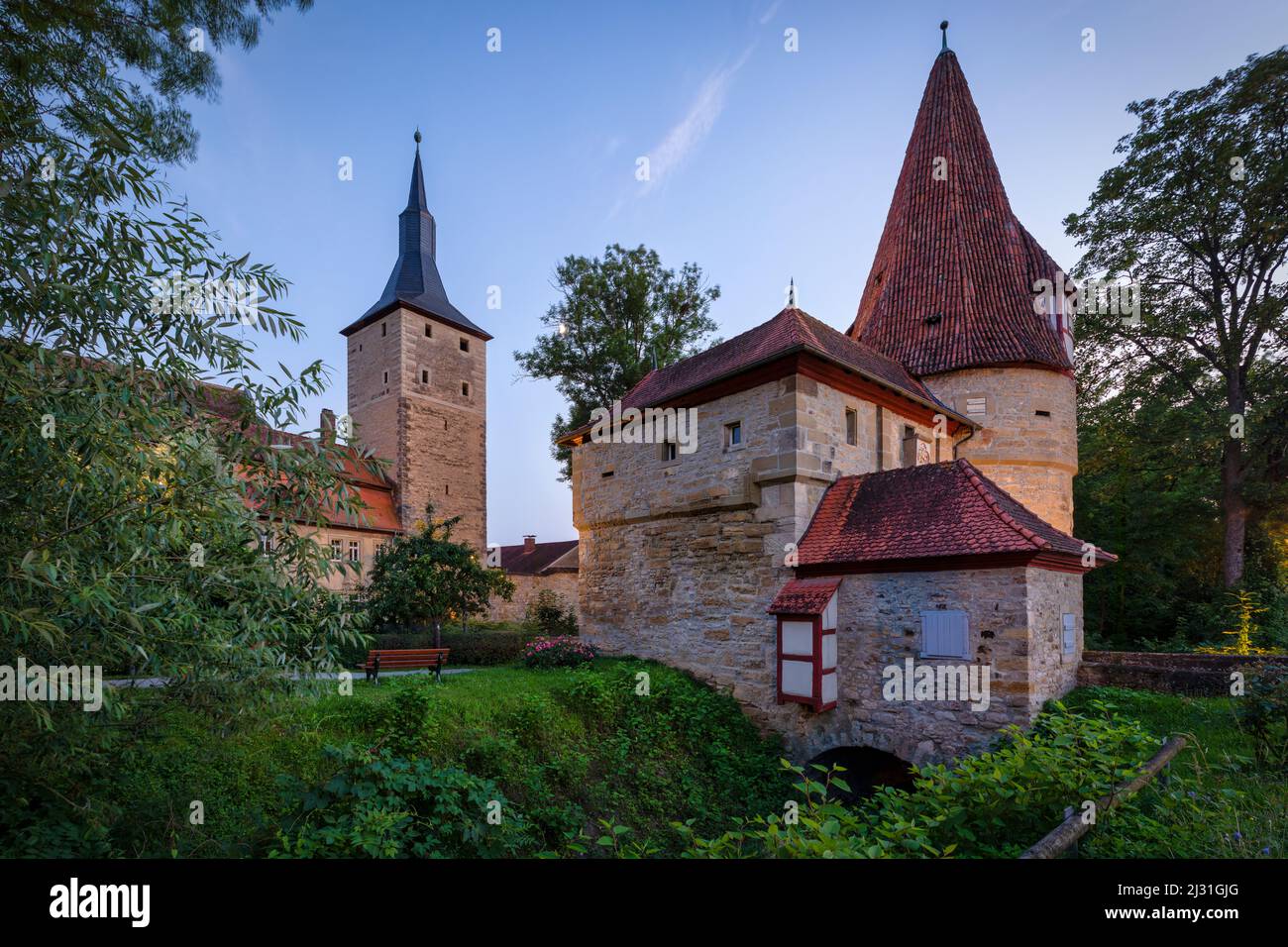 Il Rödelseer Tor di Iphofen in tarda serata, Kitzingen, bassa Franconia, Franconia, Baviera, Germania, Europa Foto Stock