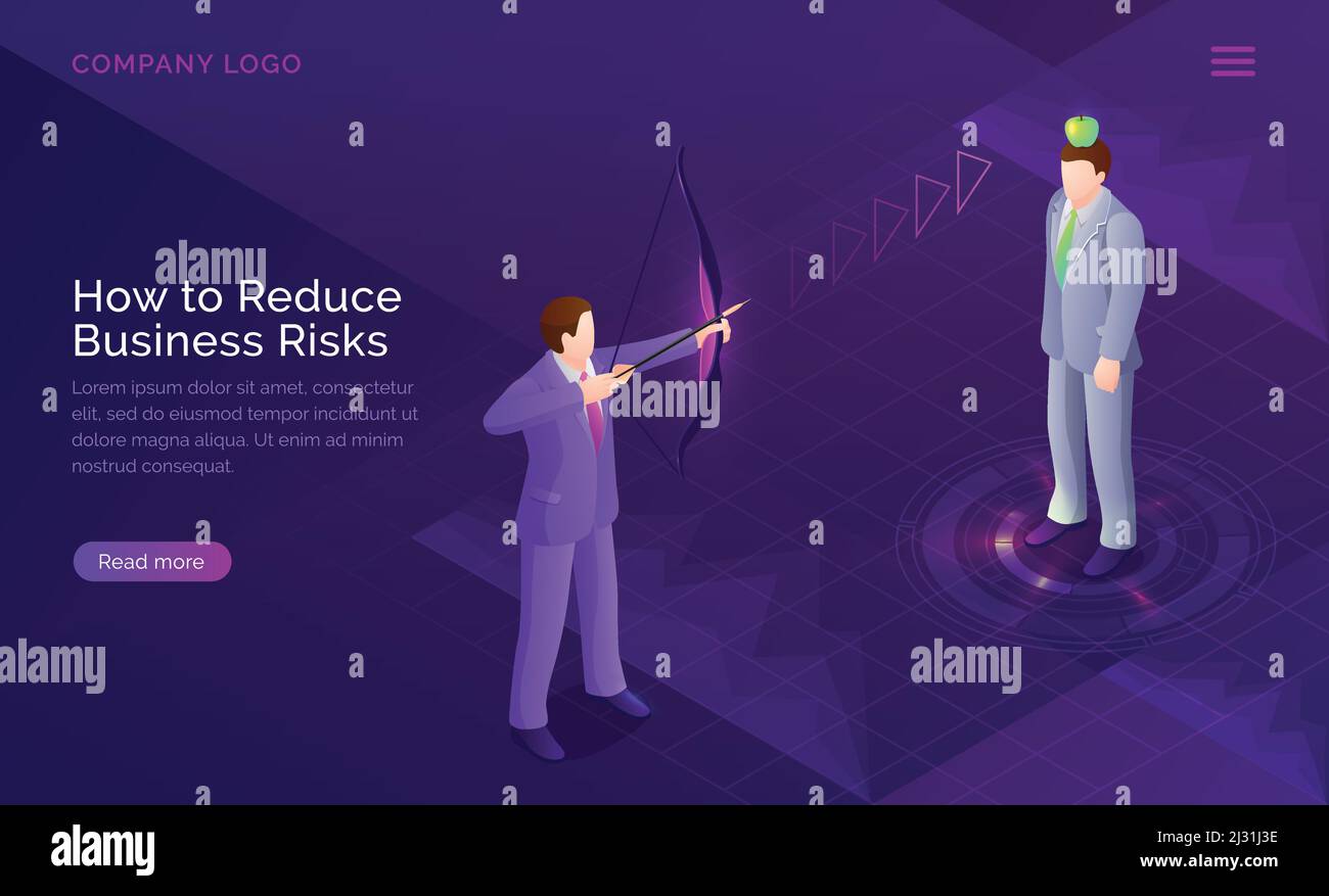 Riduzione del rischio aziendale, strategia di valutazione del progetto, illustrazione vettoriale del concetto isometrico. Riduzione dell'impatto, analisi possibili perdite banne. Affari Illustrazione Vettoriale