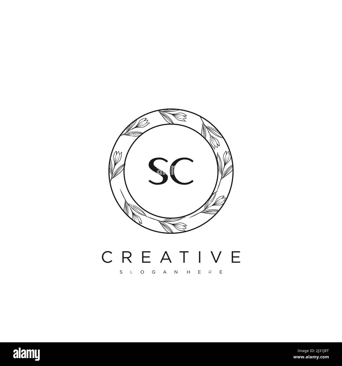 SC Initial Letter Flower Logo Template vettore premium Illustrazione Vettoriale