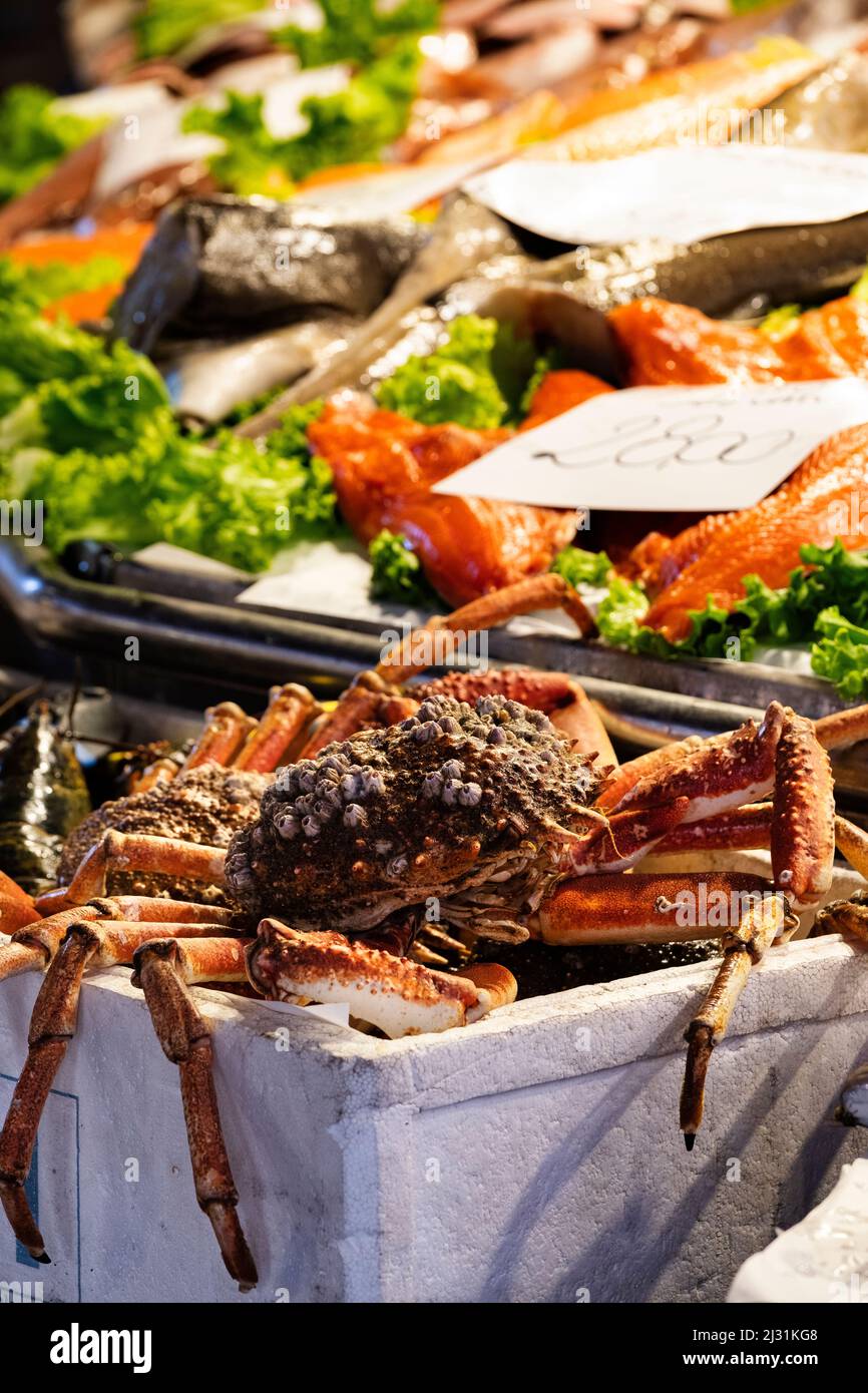 Dettaglio di un granchio ragno sul mercato del pesce a Venezia, Veneto, Italia, Europa Foto Stock