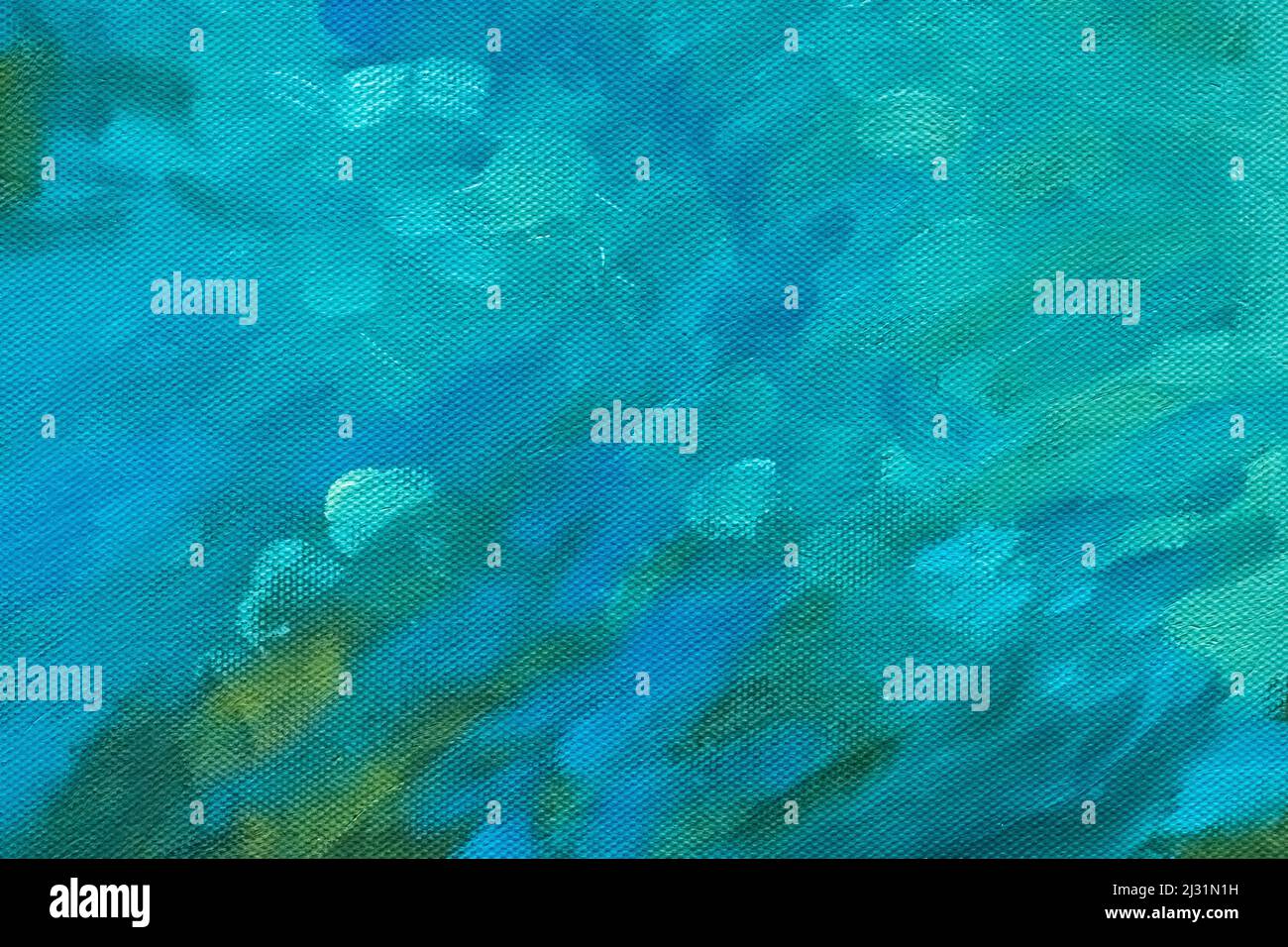 Astratto arte sfondo blu e colori cerulei. Pittura acquerello su tela con gradiente turchese. Frammento di disegno su carta con motivo. Foto Stock