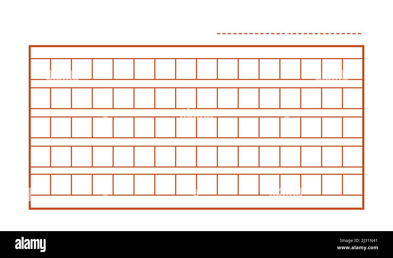 Manoscritto quadrato. Modello di carta vuoto per il notebook della scuola. Manoscritto in carta rossa. Taccuino per scrivere geroglifici. Pagina del notebook vuota. Modificabile Illustrazione Vettoriale