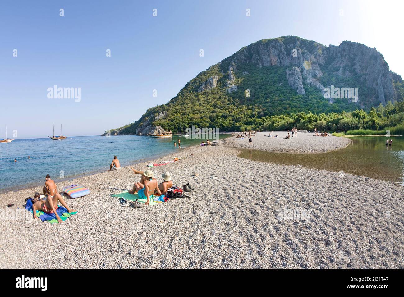 Spiaggia di Cirali, Olympos spiaggia, Olympos Parco Nazionale, antica Lykia, Turchia, mare Mediterraneo Foto Stock