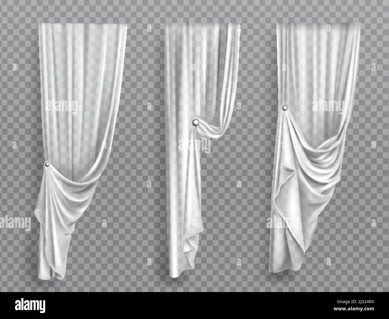 Set di tende bianche, telo ripiegato per decorazioni interne isolato su  sfondo trasparente. Materiale morbido e leggero trasparente, tendaggi in  tessuto di Immagine e Vettoriale - Alamy