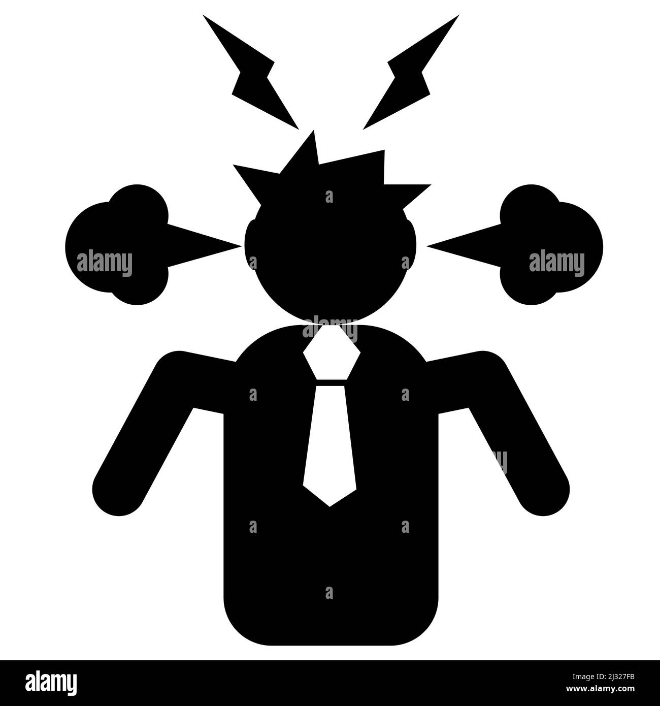 icona glyph emicrania su sfondo bianco. simbolo persona arrabbiata. segno uomo d'affari arrabbiato. stile piatto. Foto Stock