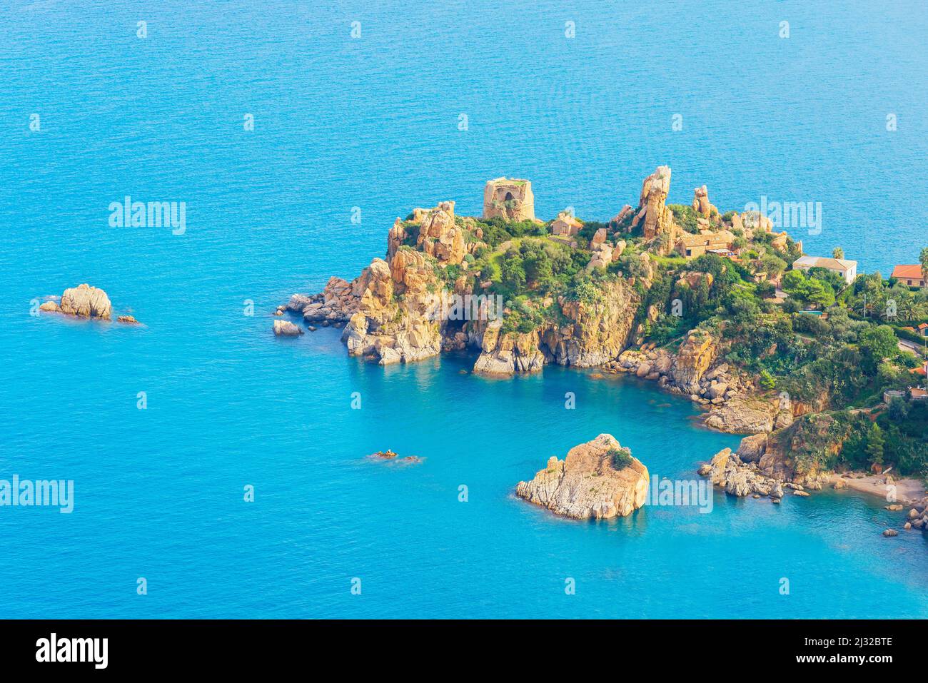 Penisola di Kalura, Cefalu, Sicilia, Italia, Europa Foto Stock