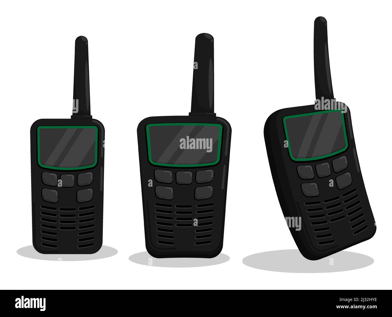 Walkie talkie, stazione radio per mantenere la comunicazione. Wireless walkie talkie di guardia di sicurezza, soldato. Vettore cartoon isolato su fondo bianco Illustrazione Vettoriale