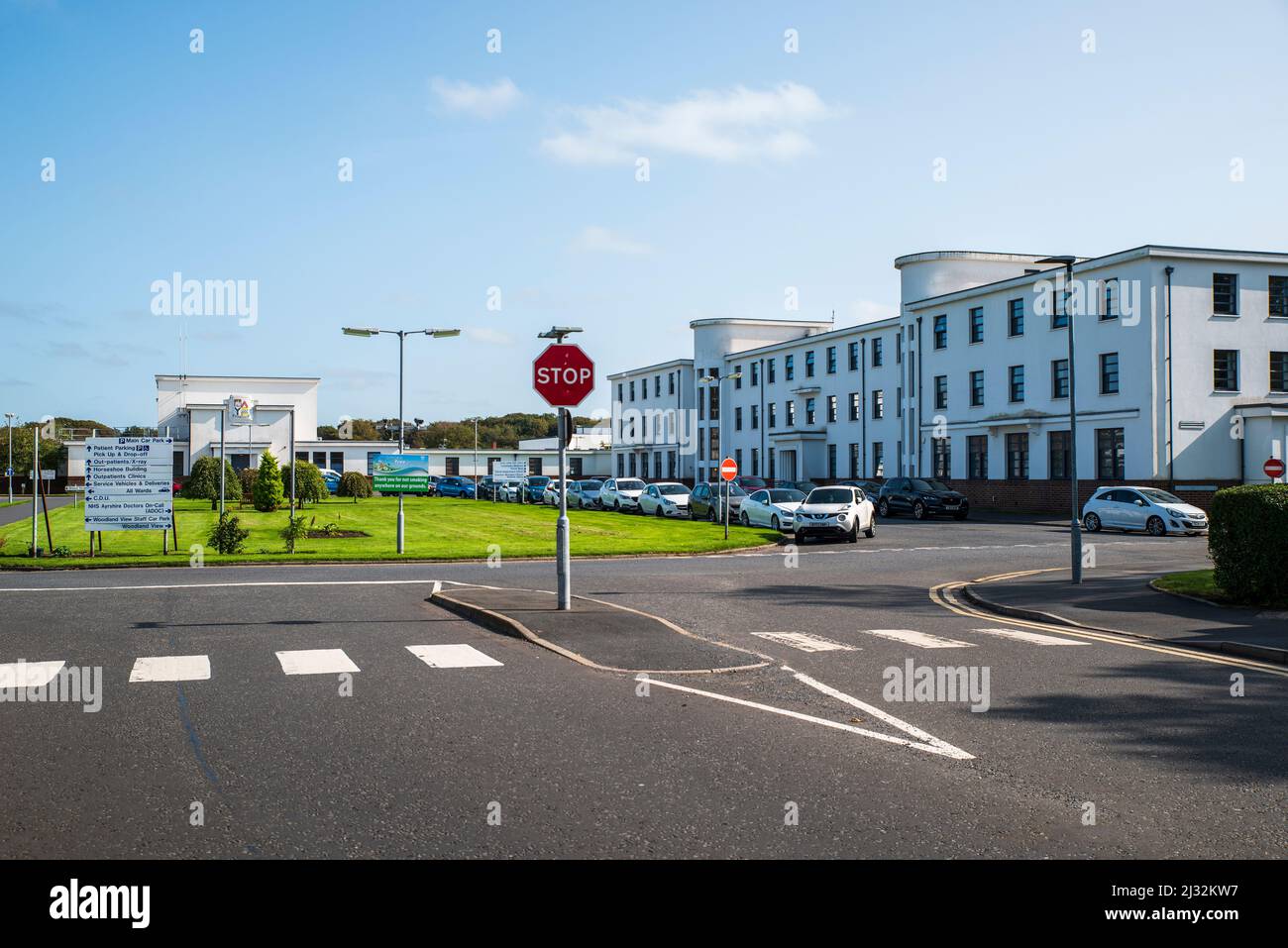 L'ingresso all'Ayrshire Central Hospital di Irvine nel North Ayrshire, Scozia. Foto Stock