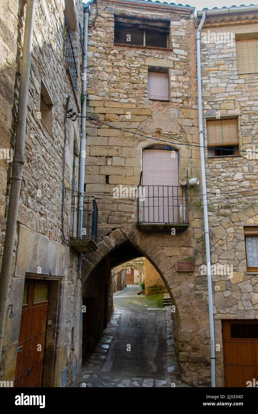 La città medievale di Guimerá, Catalunya, Spagna Foto Stock