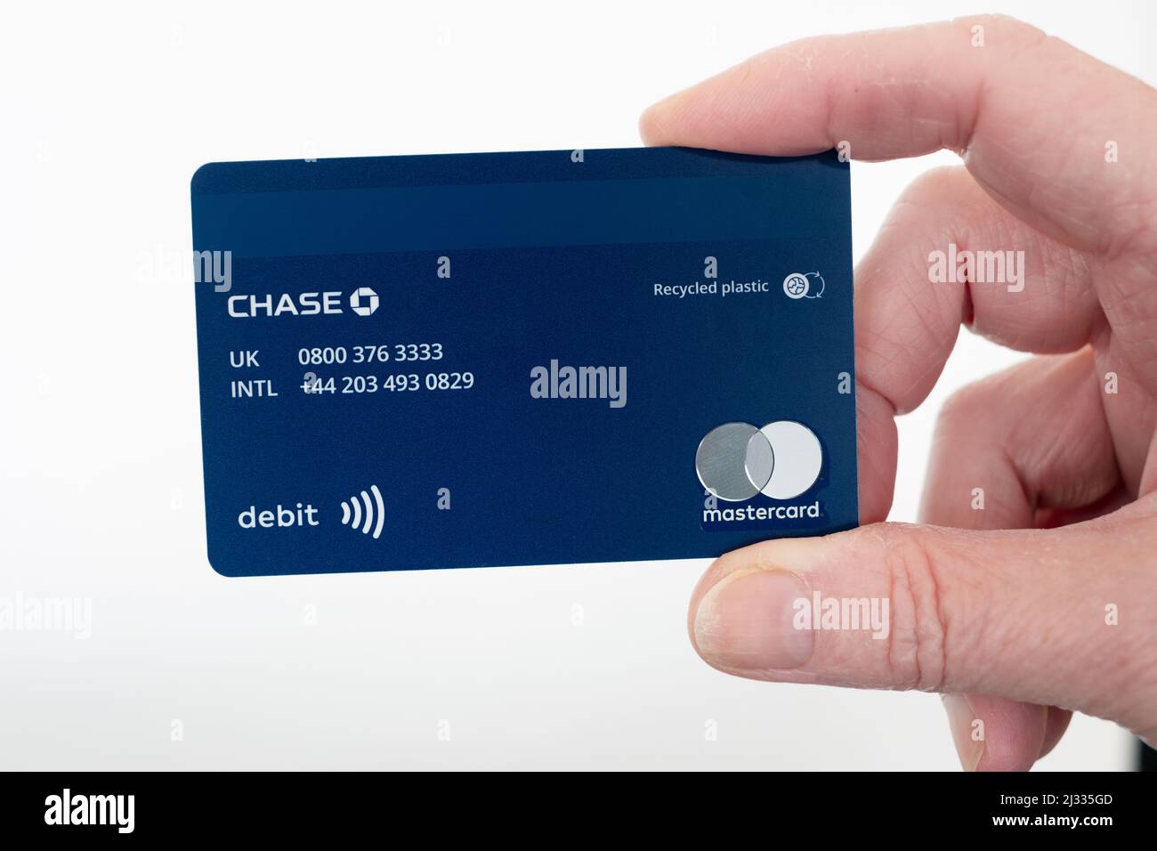 American Bank Chase ha recentemente lanciato nel Regno Unito offrendo una carta di debito numberless per i nuovi clienti e tariffe competitive per i clienti Foto Stock