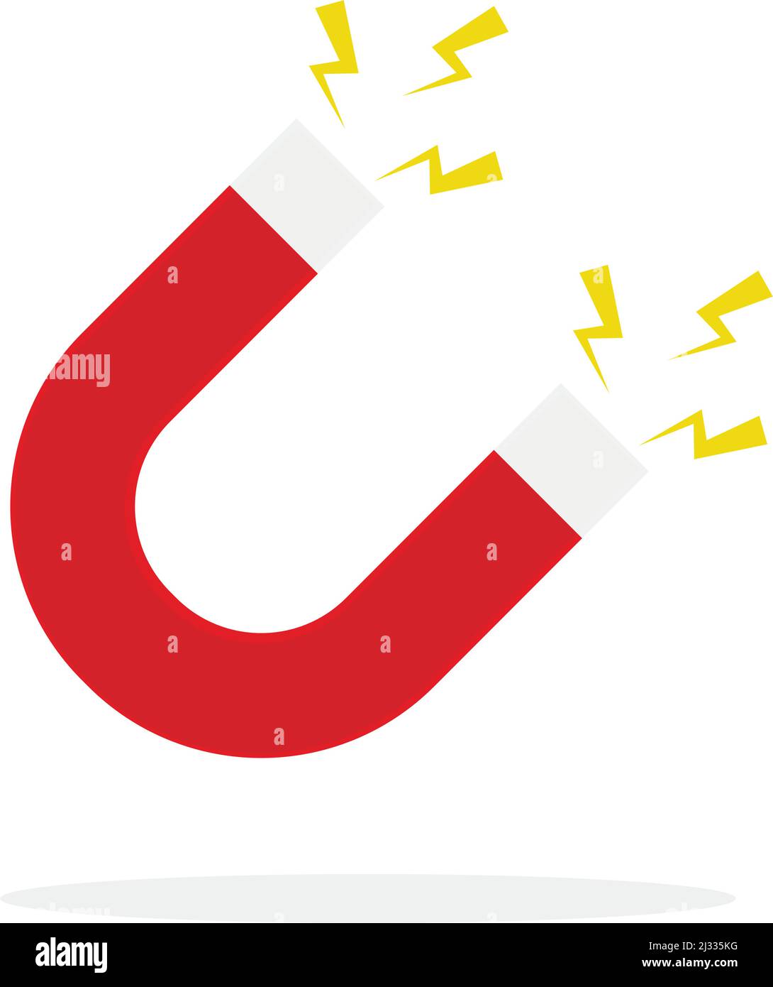 Forza magnetica attrazione energia, ferro di cavallo con fulmine. Concetto di potenza di campo vettoriale, forza elettrica a ferro di cavallo con illustrazione di metallo fulmineo Illustrazione Vettoriale