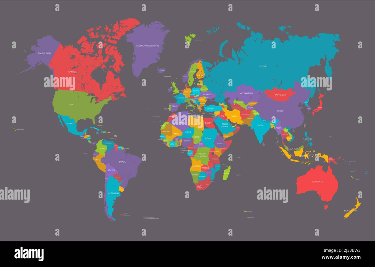 Mappa della terra politica mondiale in colori retrò, illustrazione vettoriale. Illustrazione Vettoriale