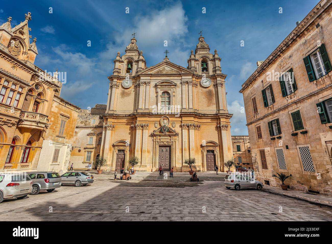 Piccole strade e palazzi a Mdina casa del Trono di Spade, Malta Foto Stock