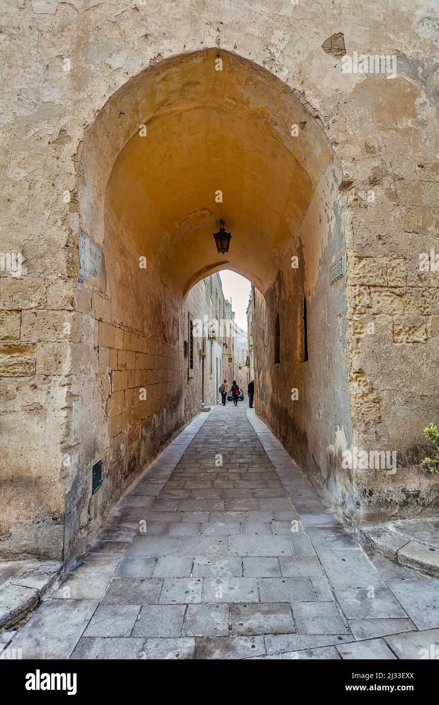 Piccole strade e palazzi a Mdina casa del Trono di Spade, Malta Foto Stock
