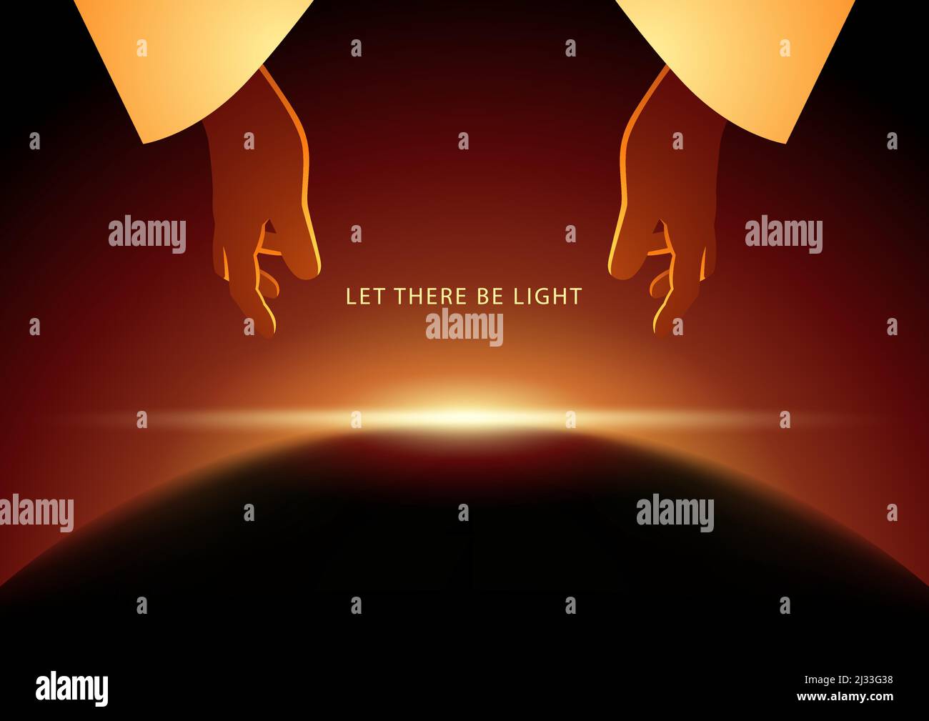 Serie di illustrazioni vettoriali bibliche, la creazione del mondo, il primo giorno, è stata creata la luce Illustrazione Vettoriale
